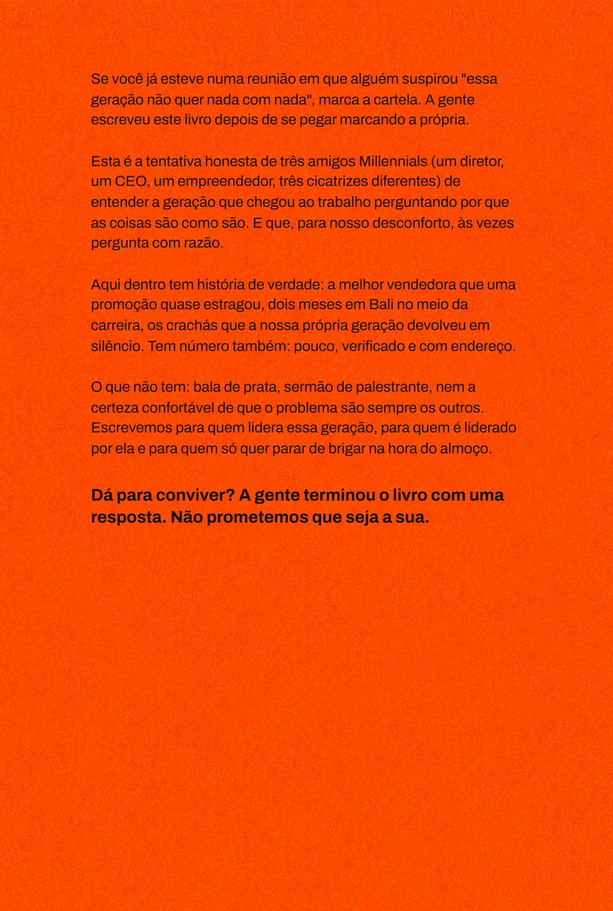 Contracapa: se voc&ecirc; j&aacute; suspirou &lsquo;essa gera&ccedil;&atilde;o n&atilde;o quer nada com nada&rsquo;, marca a cartela.